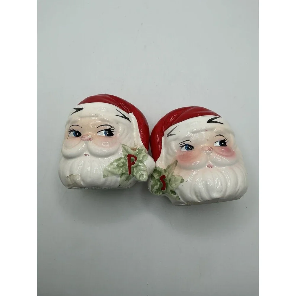 Josef Originals Vintage Christmas BIG Santa Face salt & pepper shakers C.1960’s